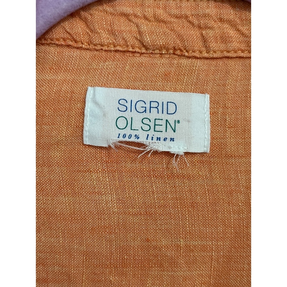 Sigrid Olsen 100% Linen Coral Button Up Shirt XL Roll Tab Sleeve Lagenlook Money - Picture 4 of 8